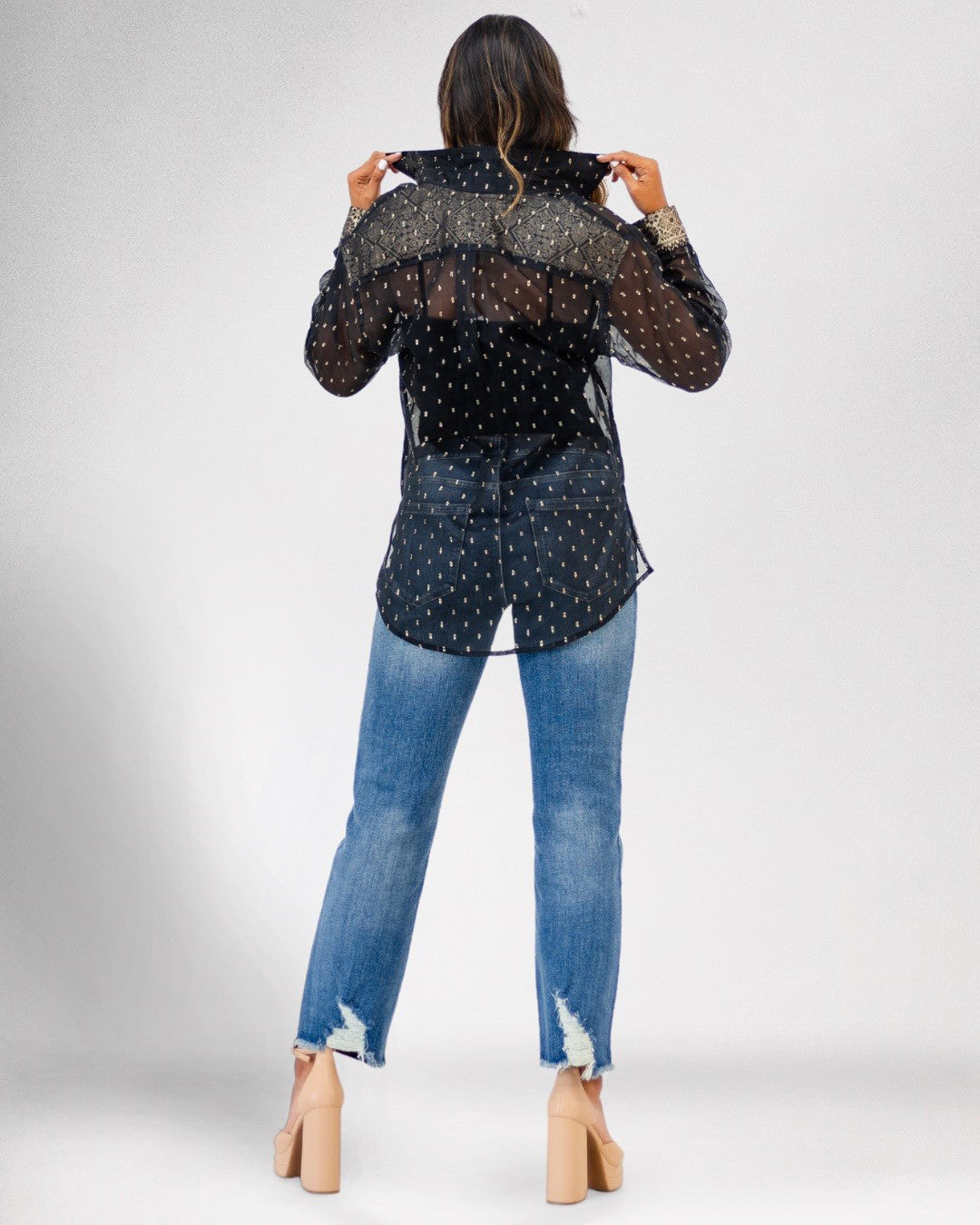 Afreen Gold Textured Dots Shirt - Black