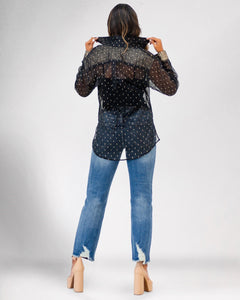 Afreen Gold Textured Dots Shirt - Black