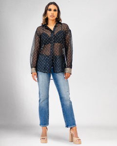 Black Afreen Gold Textured Dots Shirt For Women