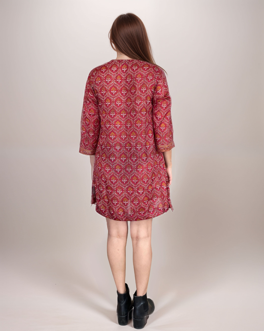 Meher Upcycled Kurta Dress- Red combo