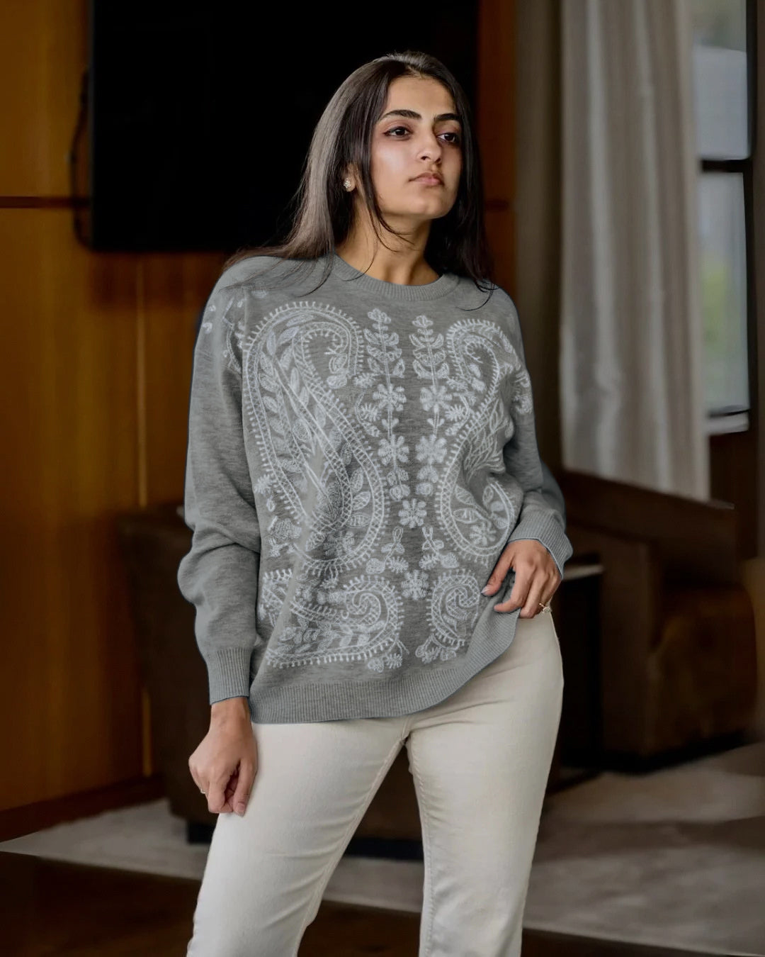 Meera Reversible Sweater - Grey Combo
