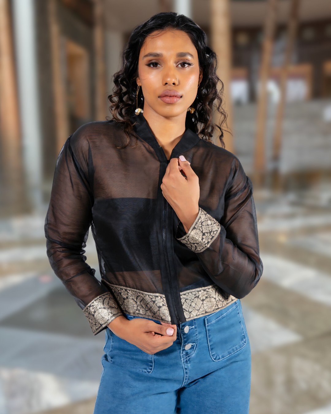 Diksha Sheer Bomber Jacket - Black