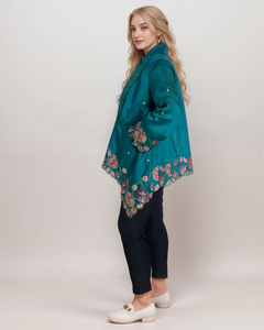 Mili Draped Jacket With Cutaway Embroidery