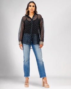 Afreen Gold Textured Dots Shirt - Black