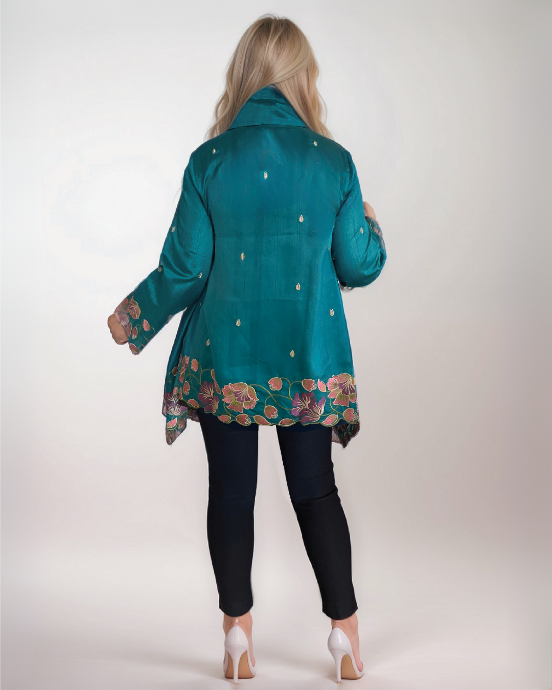 Mili Draped Jacket With Cutaway Embroidery