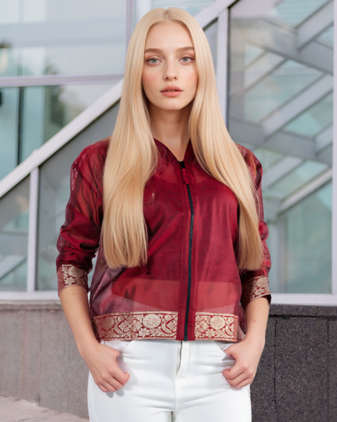 Diksha Sheer Bomber Jacket - Maroon