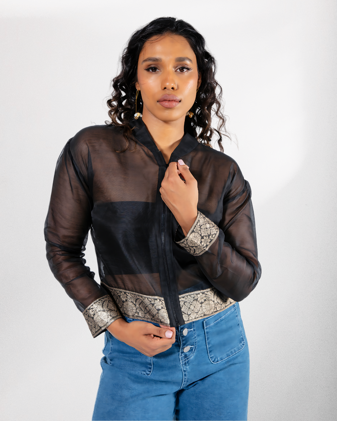 Black sheer bomber jacket deals