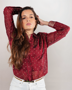 Maroon Afreen Gold Textured Dots Shirt 