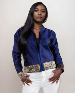  Royal Blue Diksha Sheer Bomber Jacket