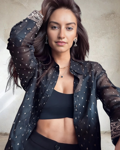 Afreen Gold Textured Dots Shirt - Black