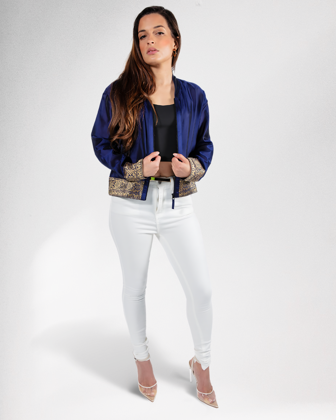 Royal Blue Diksha Sheer Bomber Jacket I Jacket For Women by SaaRii